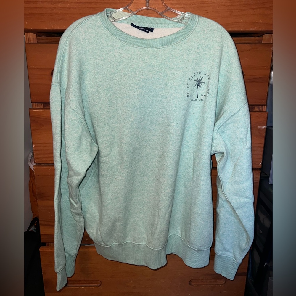Turquoise Blue Quiet Storm Surf Shop Crewneck Sweater LARGE